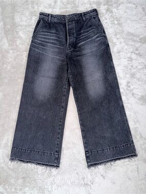 Moussy Vintage Wide Leg Cropped Button Fly High Rise Jeans Size 29 Washed Black